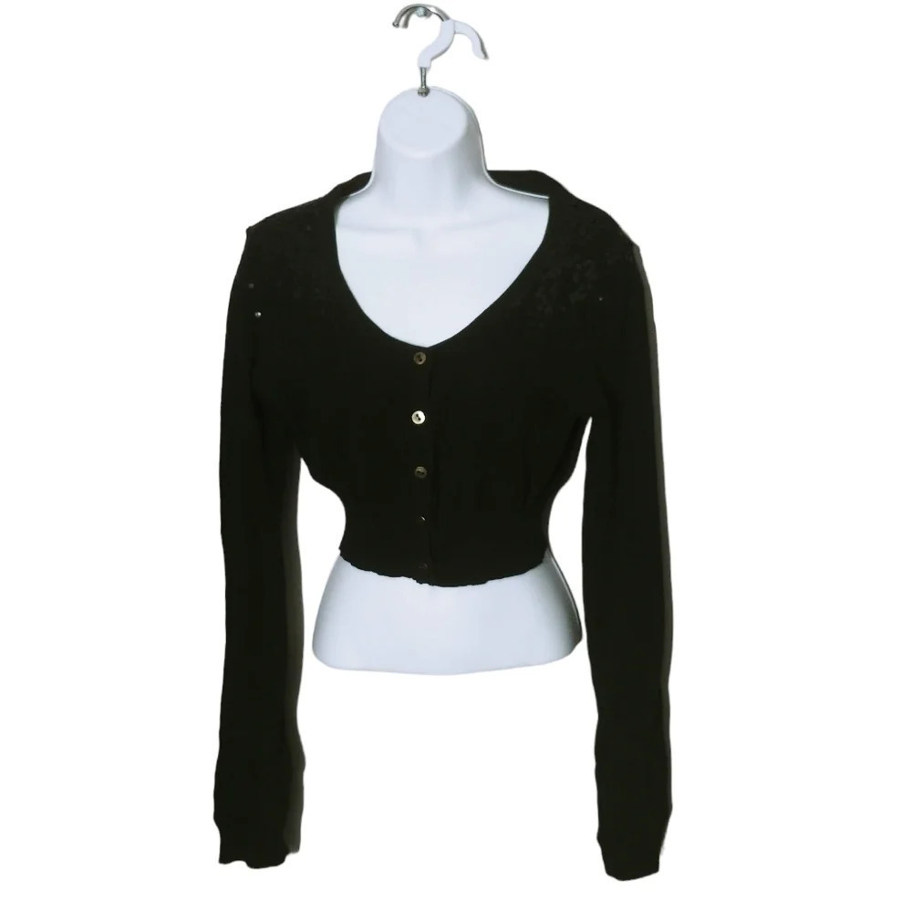 G21 Cropped  Black Cardigan with Sequins L